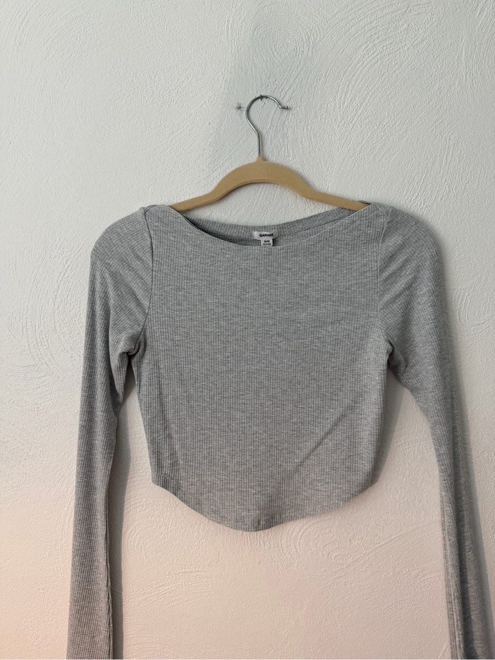 Garage Light Gray Ribbed Long Sleeve Crop Top